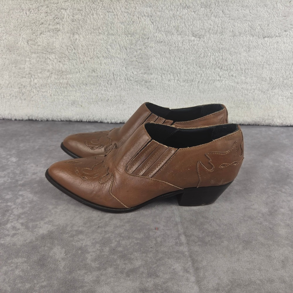 Vintage Brown Leather Western Ankle Boots Pointed Toe Made in Brazil 6.5M